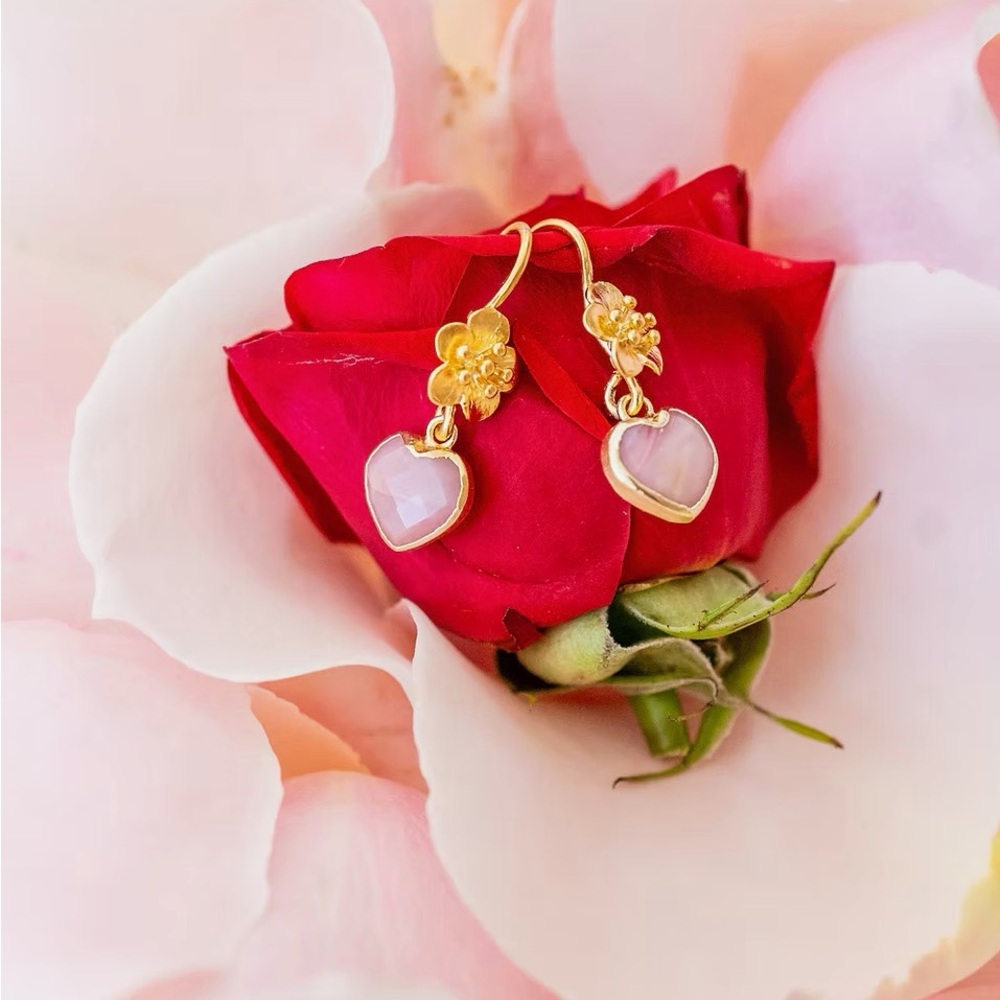 Gold and Pink Heart Earrings